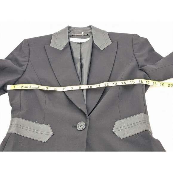 Tahari Arthur S. Levine Black Faux Leather Trim Women's Office Blazer Size 4 Sml - Picture 5 of 7
